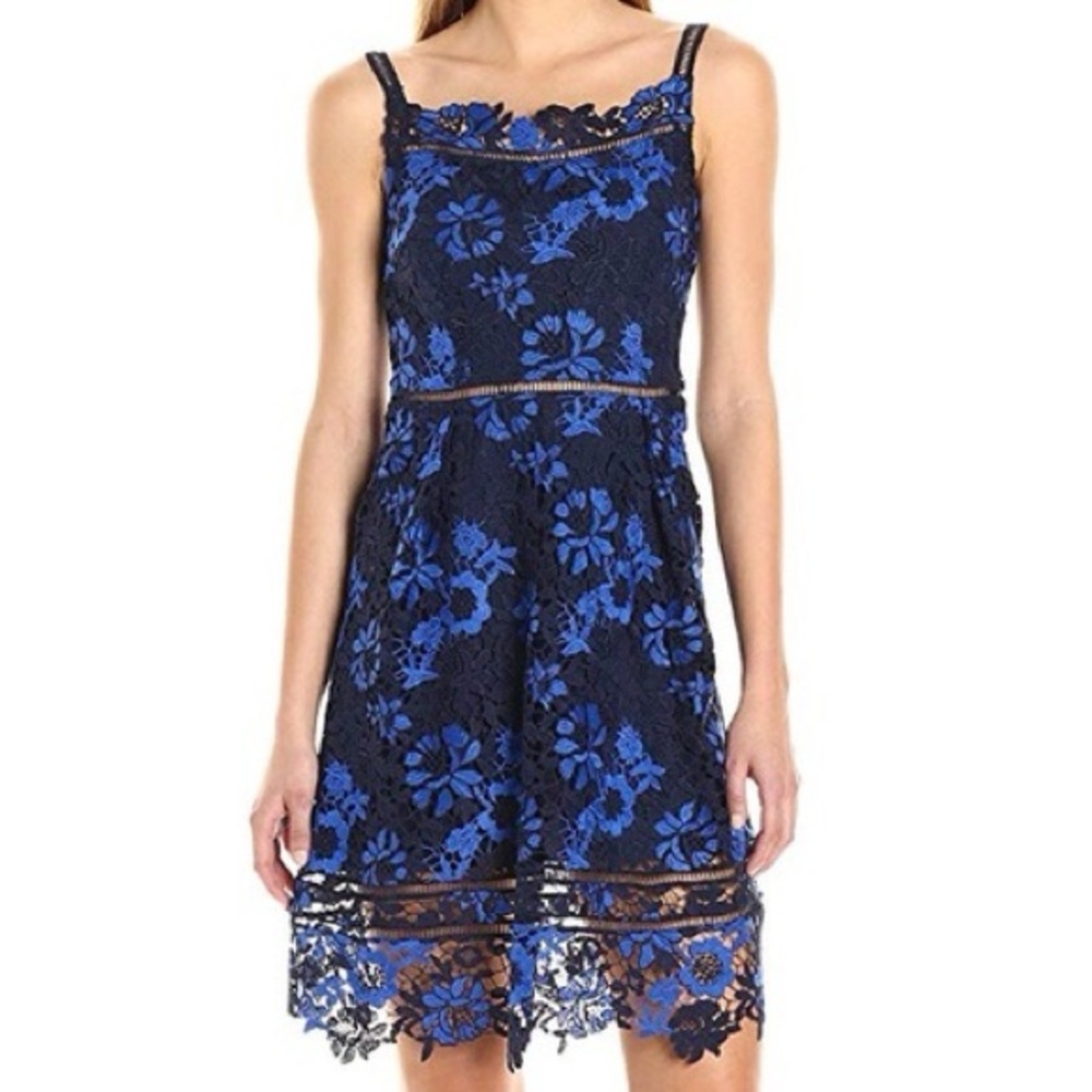 T Tahari Blue Lace A-Line Dress
